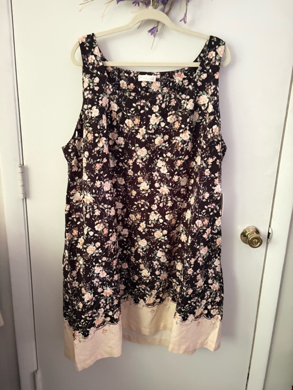 LC Lauren Conrad Black Floral Midi Dress with Blush Border